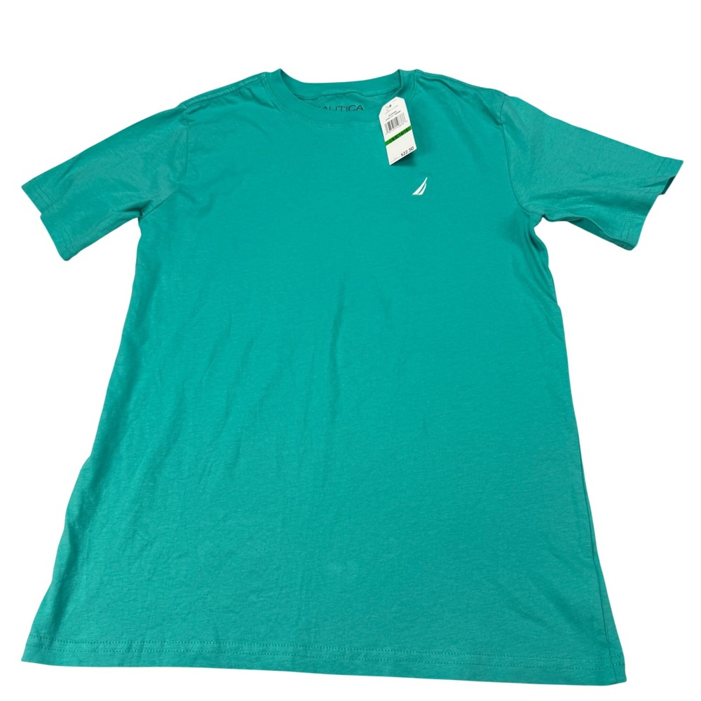 Nautica Boys T-Shirt Size L 14/16 Ceramic Green Cotton Short Sleeve Logo Tee NEW